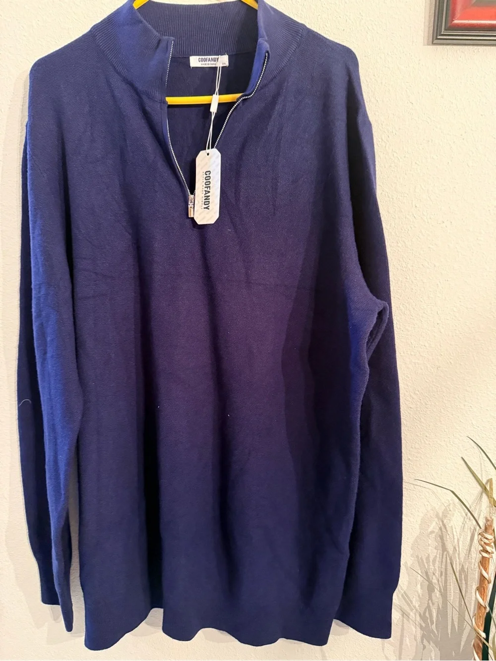 Coofandy Men's Navy Quarter-Zip Knit Sweater
